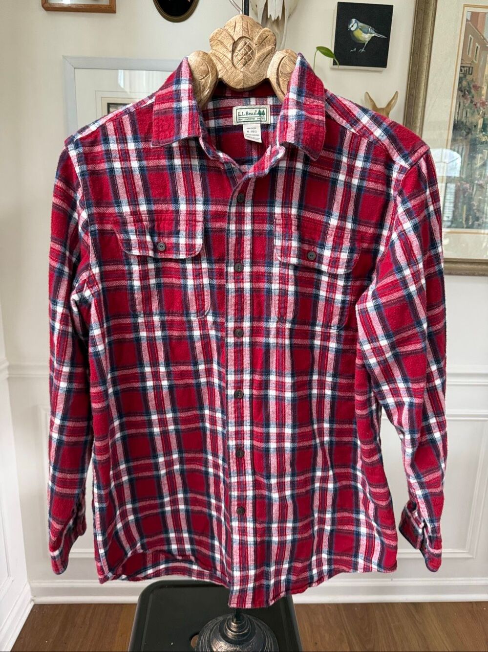 L.L. Bean Red Plaid Flannel Button Shirt M - Picture 2 of 5